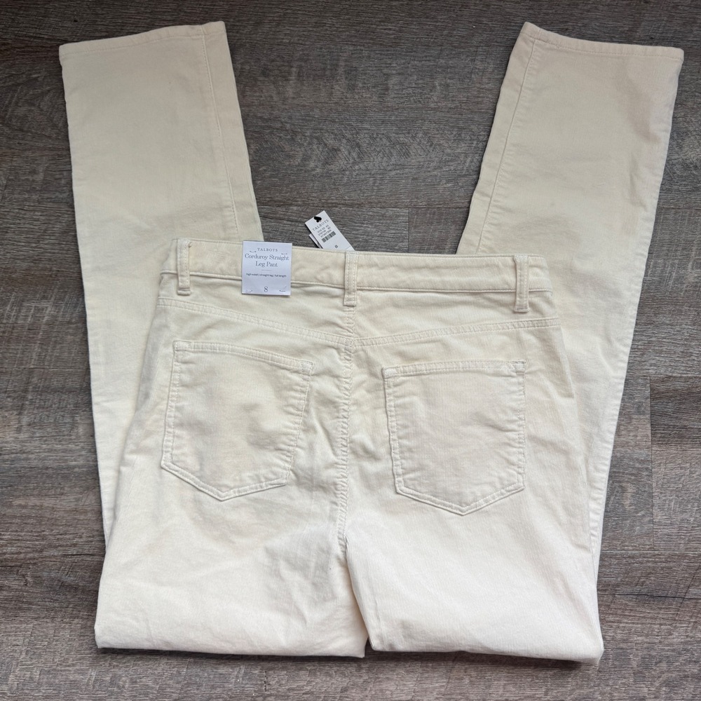 Talbots Corduroy High Waisted Straight Leg Pant Sz 8 Straight Ivory Full Length
